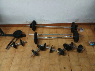 Banco Pesas multifuncion barras  y mancuernas