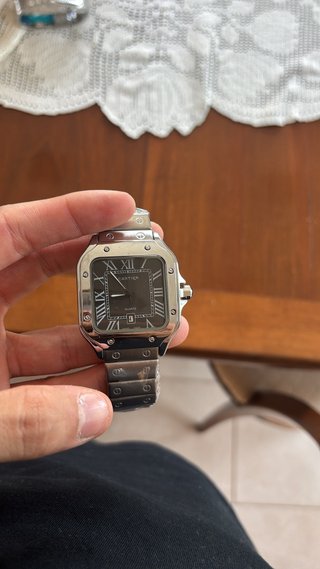 Reloj Cartier Santos Plateado y Negro