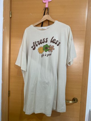 Camiseta Oversize Beige Estampada