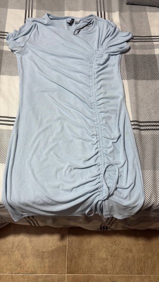 Vestido Azul con Fruncido Lateral