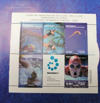 Hoja 5 sellos España 2003. Campeonato natacion