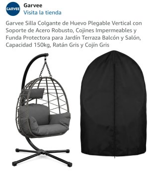 Silla Colgante Ratán Gris y Cojín Beige
