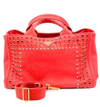 Bolso Tote Prada Canapa Bijoux Rojo