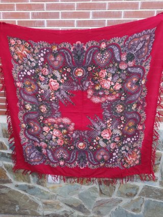 Mantón de Lana Rojo antiguo estampado