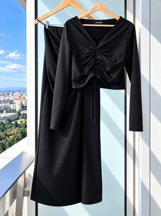 Conjunto PurPur Negro Drapeado Talla M