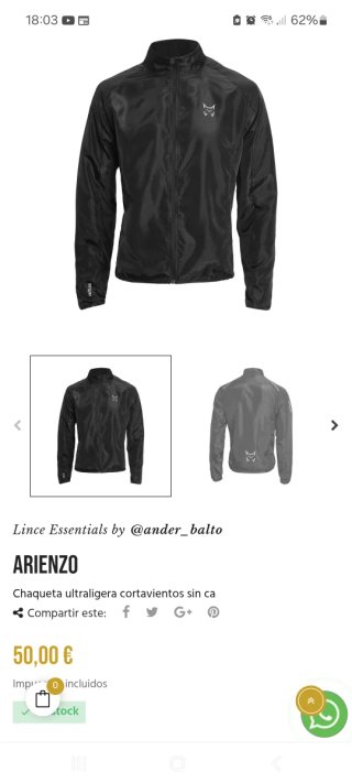 Chaqueta cortavientos Altus negra
