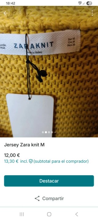 Jersey Zara Knit Amarillo Talla M