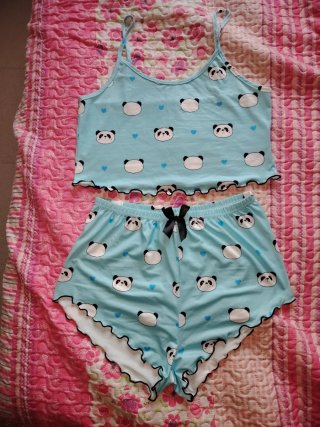 Conjunto de Pijama Azul con Estampado de Pandas