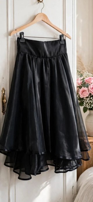 Falda Midi  organza negra,t-38