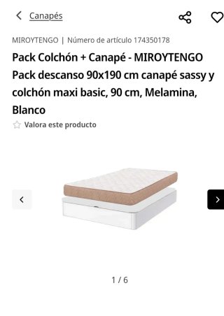 Pack Colchón + Canapé 90x190 MIROYTENGO