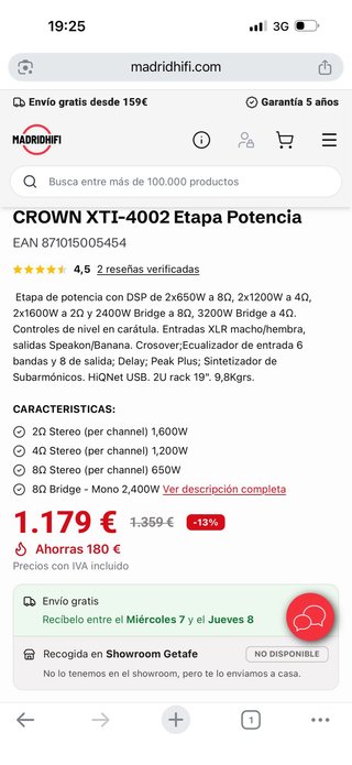 Etapa de Potencia Crown XTi 4002