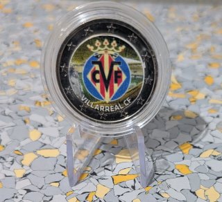 Moneda 2€ color Villarreal C.F. con expositor