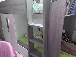 Litera Tren 90x190cm Blanco y Rosa