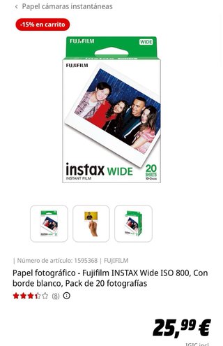 Papel Fujifilm Instax Wide 20 Hojas