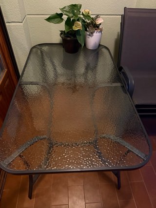 Mesa y 4 Sillas Exterior Cristal Metal
