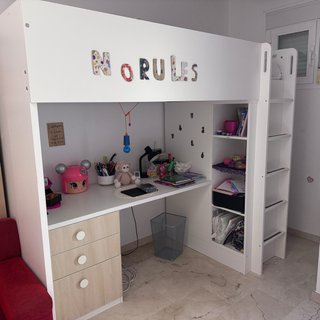 Cama Alta Juvenil con Escritorio y Armario