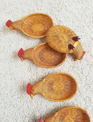 Cestita mimbre en forma de gallina | Vintage 70s