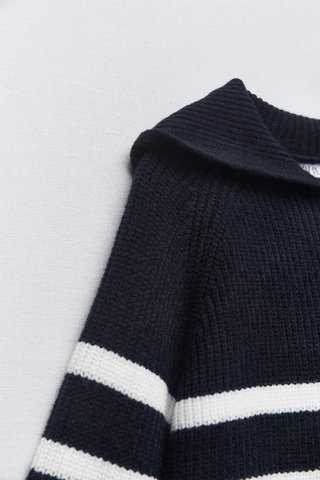 Jersey de Punto Zara Rayas Azul y Blanco capucha