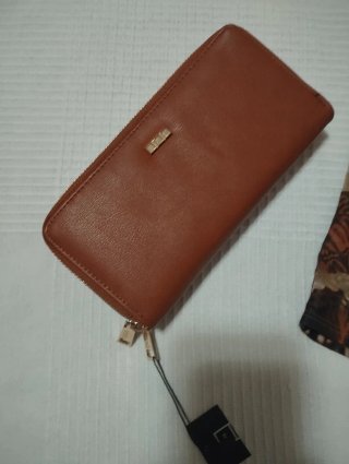Cartera Billetera Marrón Cremallera Dorada