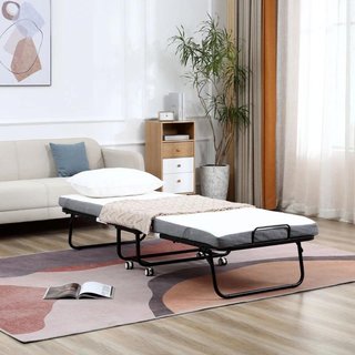 Cama Plegable 90x200 con Colchón 10cm y Ruedas