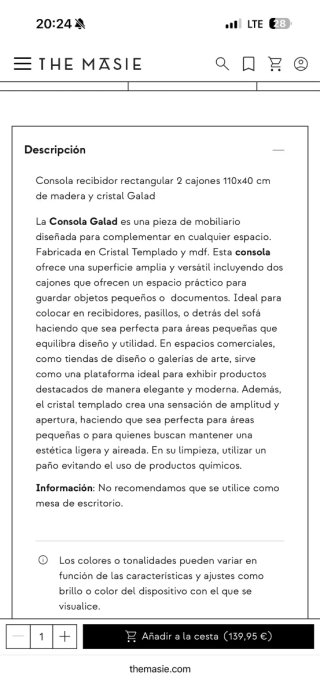 Consola de Entrada Madera y Cristal