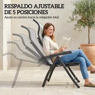 Pack 2 Sillas Jardín Plegables Reclinables Gris