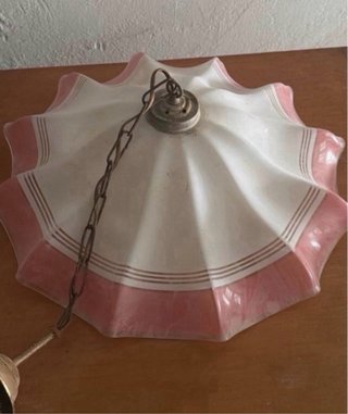 Lámpara colgante cristal rosa y blanco