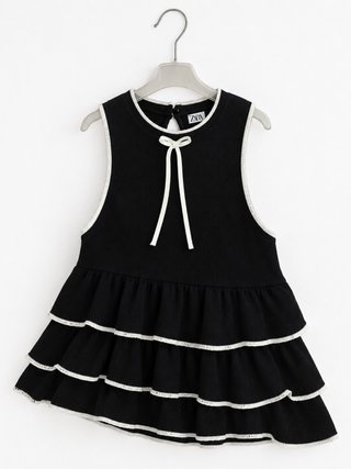 Top Zara negro volantes lazo