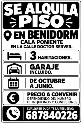 Se alquila piso en Benidorm y garaje, C/Dr.server