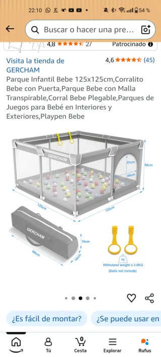 Parque Infantil Bebé GERCHAM 125x125cm