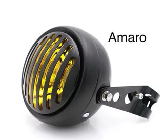 Farol Amarelo/Preto Para Moto/Mota Cafe Racer/Scra