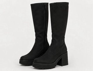 Botas altas negras tacón plataforma piel sintética