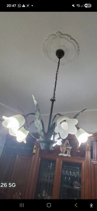 Lampadario vintage metallo e vetro