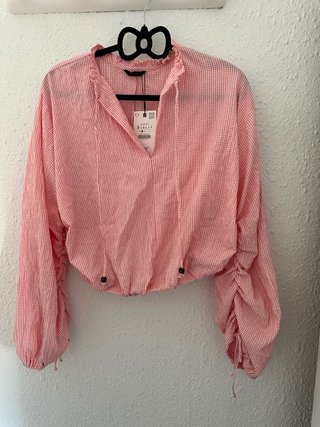 Blusa Zara cuadros rosa Talla S