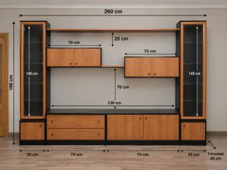 Mueble de salón modular madera y cristal