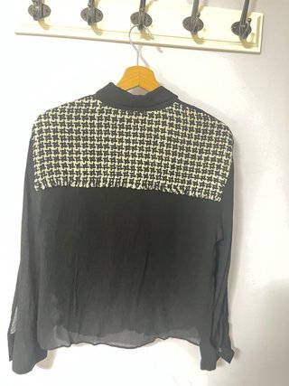 Blusa Zara Negra M Bolsillos Tweed Desflecados