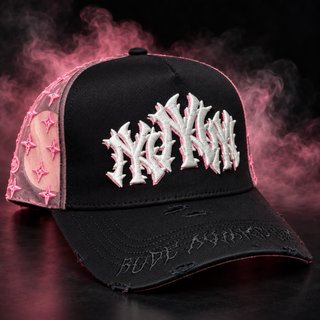 Gorra Bélica NY Negra con Malla Rosa