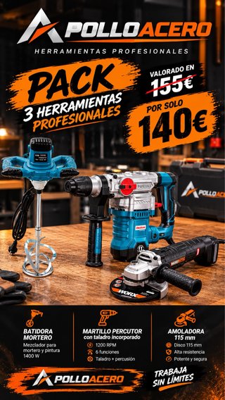 Pack 3 Herramientas: Amoladora, Taladro y Batidora