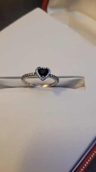 Anillo Pandora Corazón Negro Plata