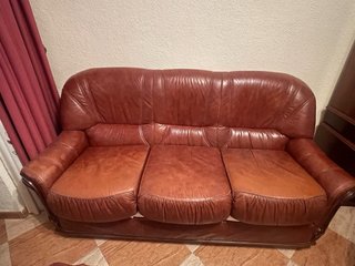 Conjunto Sofá 3 Plazas y Sillones de Cuero / Piel