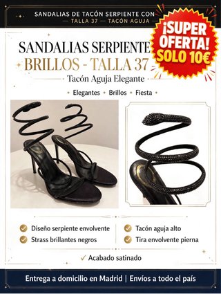 Sandalias de Tacón Serpiente Negras Talla 37