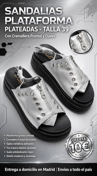 Sandalias Plataforma Plateadas Talla 39