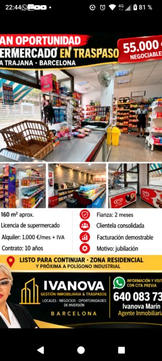 Supermecado en traspaso en vía Trajana Barcelona