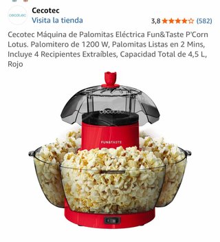Cecotec Máquina Palomitas Eléctrica Roja