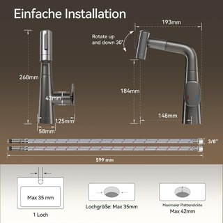 ALPHA HOME Grifo Baño Negro Extraíble 2 Chorros
