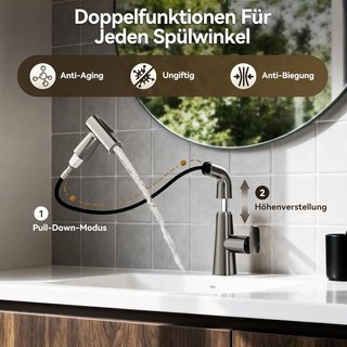 ALPHA HOME Grifo Baño Negro Extraíble 2 Chorros