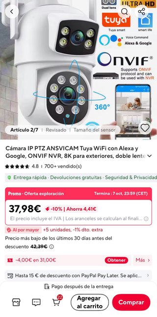 Pack 4 Cámaras de Seguridad WiFi Exterior Doble