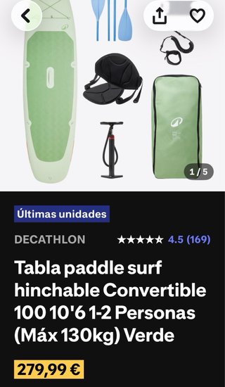 Tabla Paddle Surf Hinchable 10'6 Verde