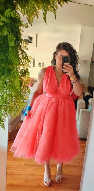 Vestido de fiesta coral talla M/L (aprox.)