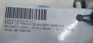 PINZA DE FRENO DELANTERA DERECHA PEUGEOT 2008 (--.2013->) Allure